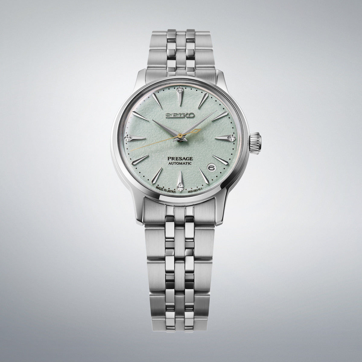 SEIKO PRESAGE Mod. COCKTAIL AUTOMATIC - FROZEN MOJITO watch with silver bracelet and textured green dial