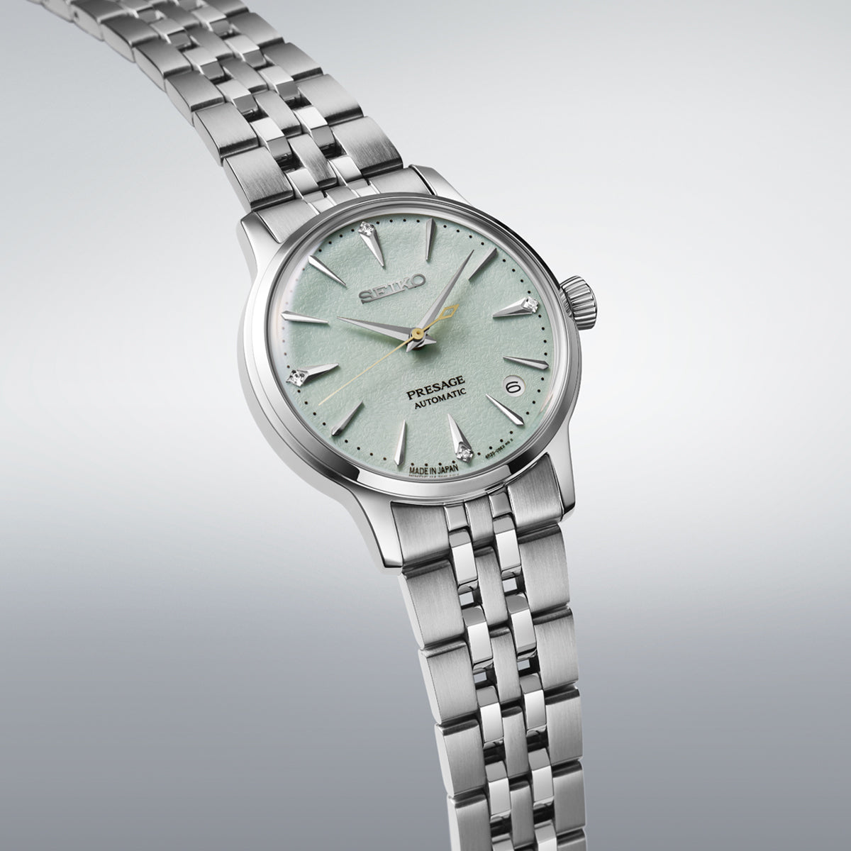 SEIKO PRESAGE Mod. COCKTAIL AUTOMATIC - FROZEN MOJITO watch with silver band and mint green dial