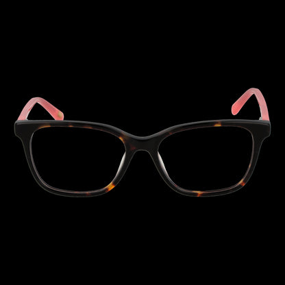 Stylish lady's eyeglasses with tortoiseshell frame and pink temple tips.