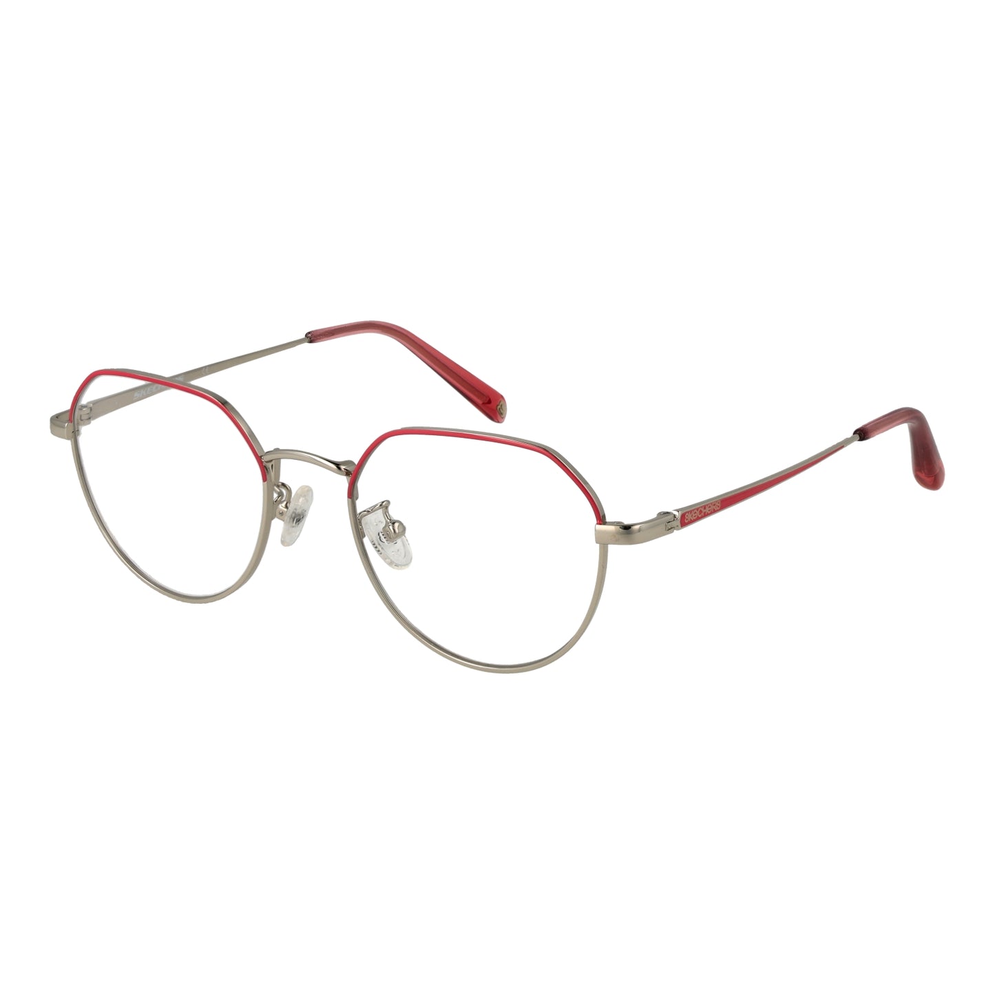 SKECHERS MOD. SE2181-D 51072 stylish lady's eyeglasses with red accents and round metal frame designed for modern fashion.