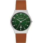 SKAGEN DENMARK Mod. SUNDBY TITANIUM wristwatch with green dial, 40mm titanium case, brown leather strap, quartz movement, water resistant.