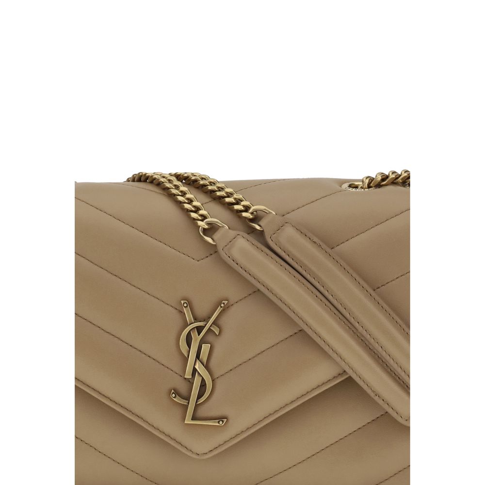 Saint Laurent Beige Calf Leather Bos Taurus Shoulder Bag with quilted design and brass logo detail