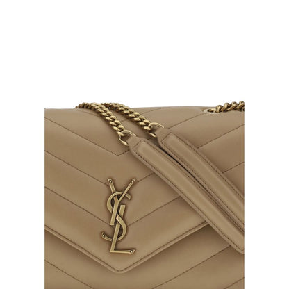 Saint Laurent Beige Calf Leather Bos Taurus Shoulder Bag with quilted design and brass logo detail