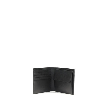 Saint Laurent Black Calf Leather Bos Taurus Wallet with card slots and coin compartment, open view, stylish accessory.