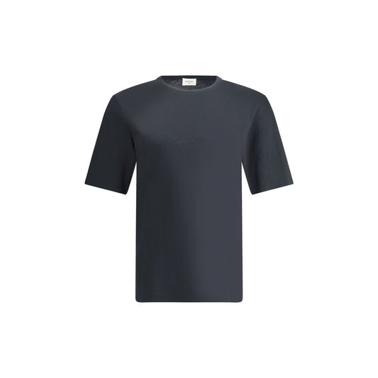 Saint Laurent Black Cotton T-Shirt with tone-on-tone logo and ribbed crew neck, offering a minimalist and elegant casual-chic style.