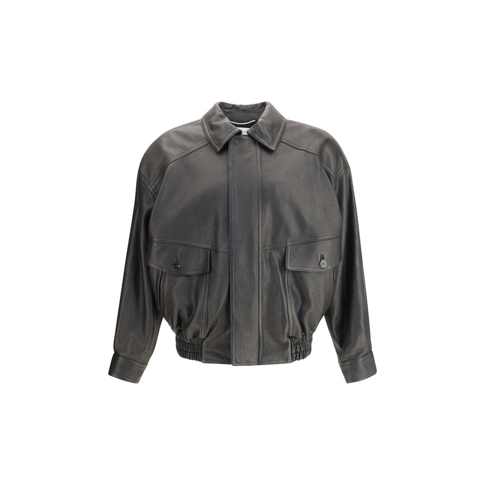 Saint Laurent Black Lamb Ovis Aries Aries Clothing balloon leather jacket with pockets and concealed zipper closure.