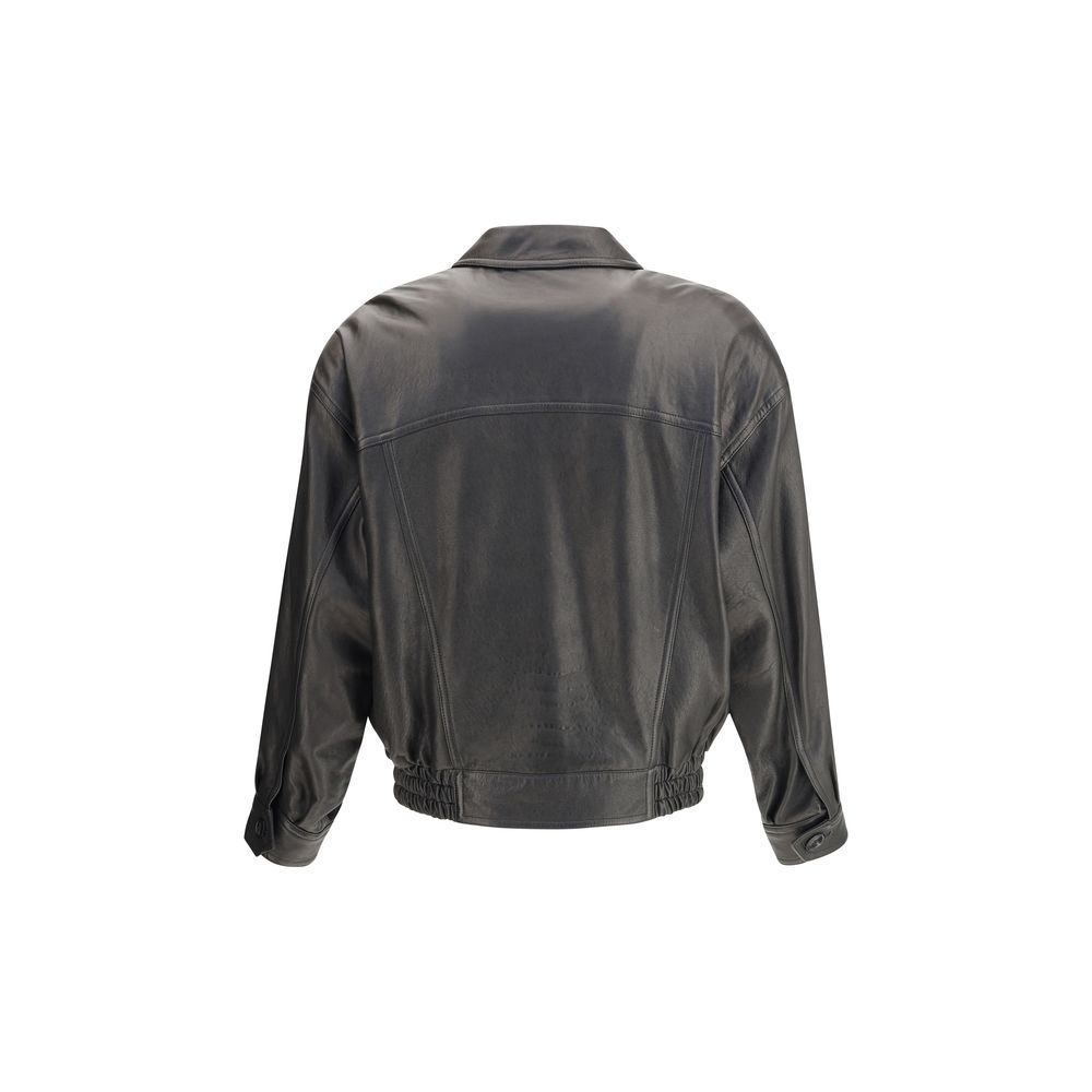 Saint Laurent Black Lamb Ovis Aries Aries Clothing leather jacket, modern design with pointed collar and gathered waist.