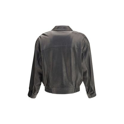 Saint Laurent Black Lamb Ovis Aries Aries Clothing leather jacket, modern design with pointed collar and gathered waist.
