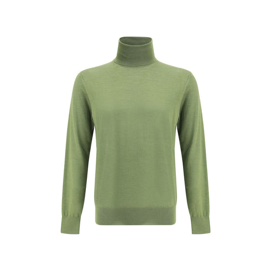 Saint Laurent Green Wool Turtleneck with high ribbed collar and snug fit, perfect for a sophisticated autumn-winter style.