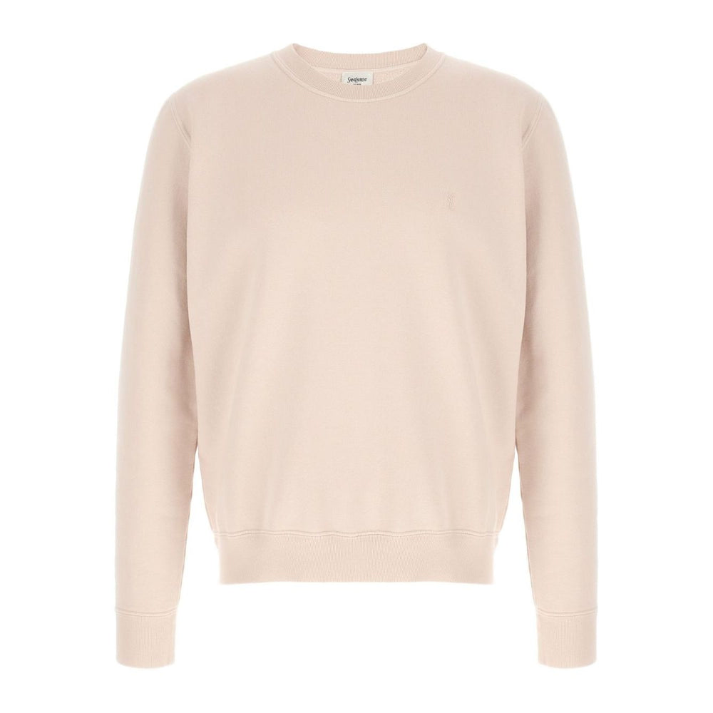 Saint Laurent Sweaters Powder in pink cotton with crew neck and long cuffed sleeves, tonal logo design.