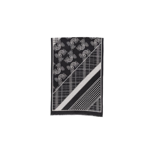 Alt Tag: Sandro Ferrone Black Viscose Scarf for women in fall/winter collection, featuring viscose and polyester blend with unique design