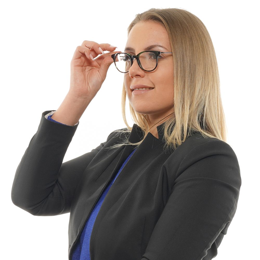 Woman wearing Sandro Green Women Glasses Frame in a stylish outfit with acetate full-rim design, demonstrating elegant eyewear fashion.