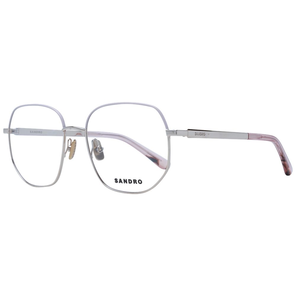 Sandro Pink Women Glasses Frame, rose metal full-rim with demo lenses and round style, size 54-17-135, includes branded case.