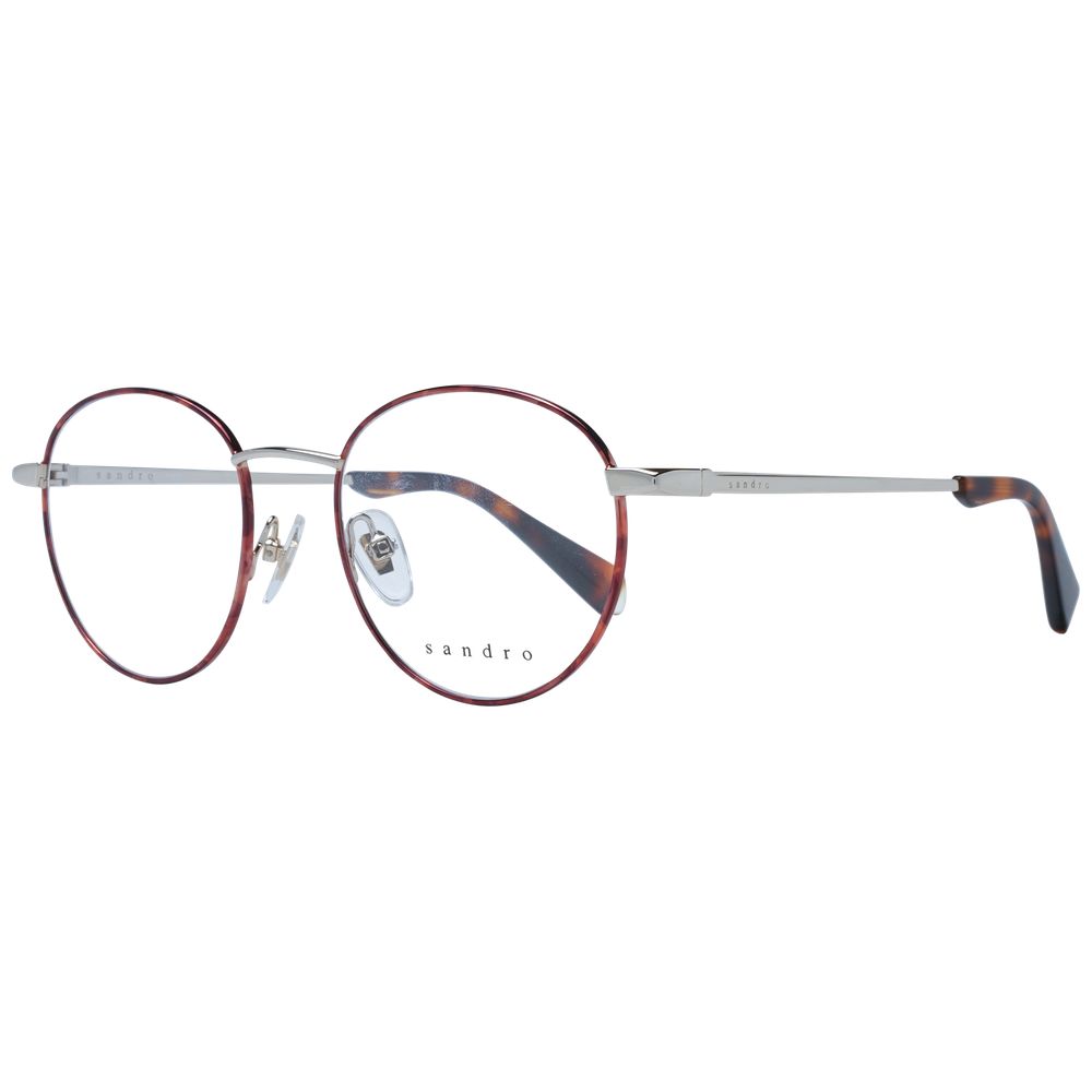 Sandro Red Men Glasses Frame, full-rim stainless steel, round style, includes branded case, size 48-19-140, for men.
