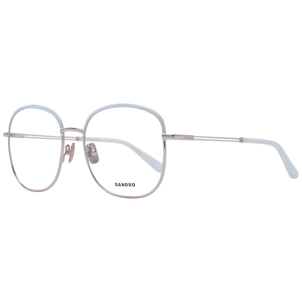 Sandro White Women Glasses Frame in metal, full-rim style with demo lenses, size 53-17-140, featuring a square shape and branded case included.