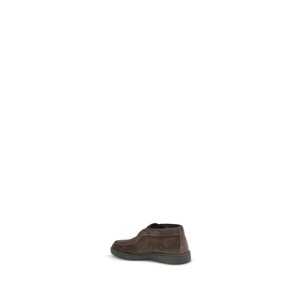 Santoni Brown Calf Leather Bos Taurus Slip-On Loafers