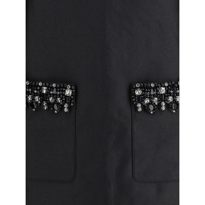 Close-up of Self-Portrait Black Polyester Casual Dress with rhinestone trim and front pockets