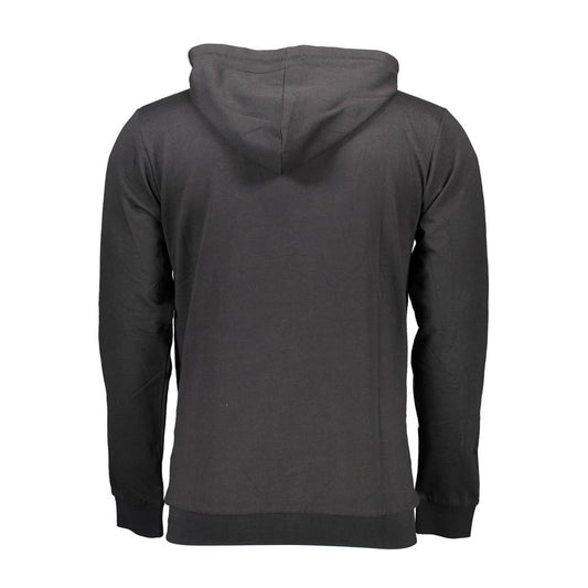 Sergio Tacchini Black Cotton Men Hooded Sweater back view featuring long sleeves and hooded design.