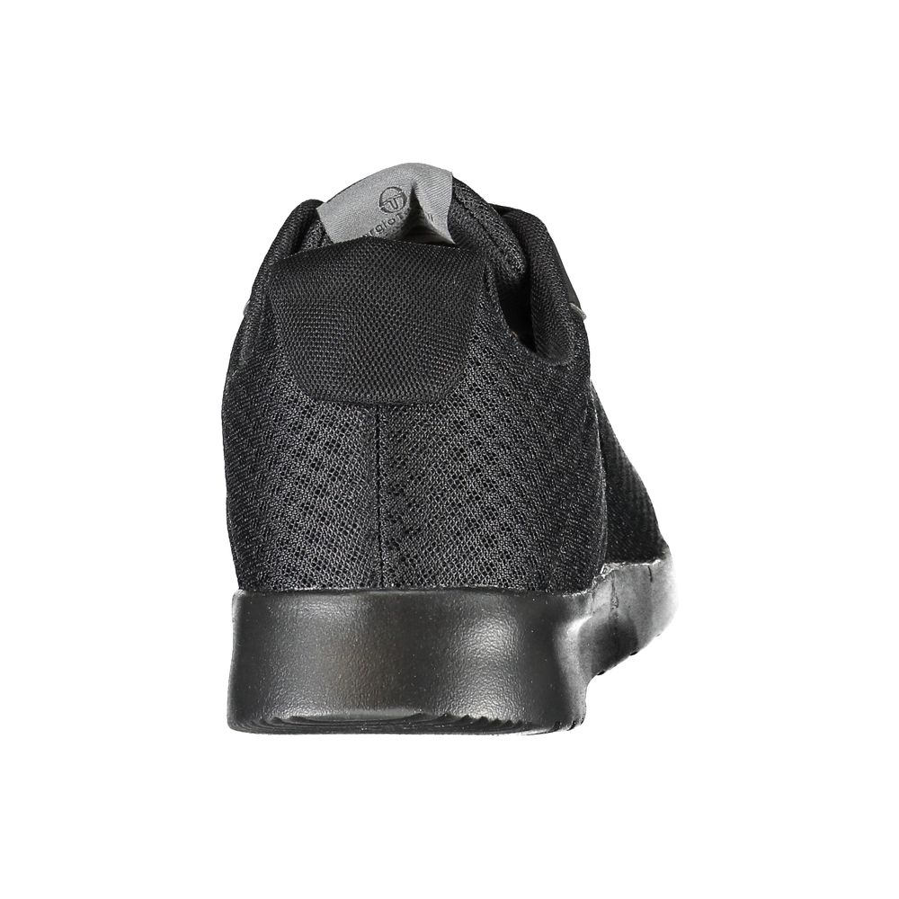 Rear view of Sergio Tacchini Sleek Black Sneakers with Embroidered Detail, showcasing elegant design and iconic logo.