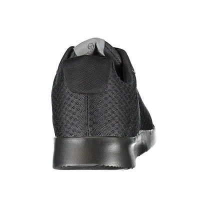 Rear view of Sergio Tacchini Sleek Black Sneakers with Embroidered Detail, showcasing elegant design and iconic logo.