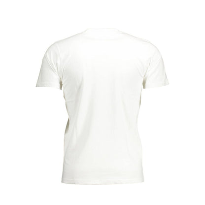 Back view of Sergio Tacchini White Cotton Men T-Shirt showcasing minimalistic design and comfort with classic crew neck and short sleeves.
