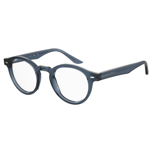 Seventh Street Blue Acetate Glasses (Frames) with round lenses and blue acetate material, measurements 48/23/145 mm, side view.