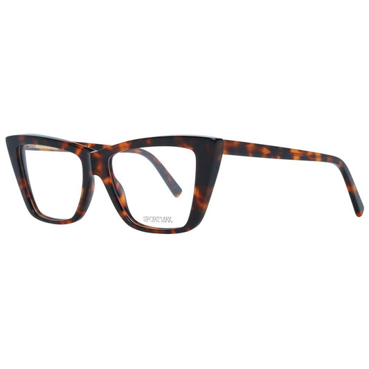 Sportmax Brown Women Glasses Frame in acetate with full-rim butterfly style, demo lenses, and a branded case included.