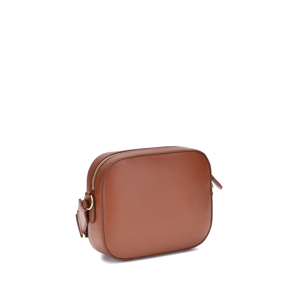 Stella McCartney Faux leather Shoulder Bag, brown, with adjustable fabric strap, zippered closure, and monogram detail, 21x21x5 dimensions.