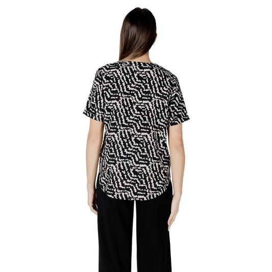 Back view of model wearing Street One Black Viscose Blouse with short sleeves and casual design.
