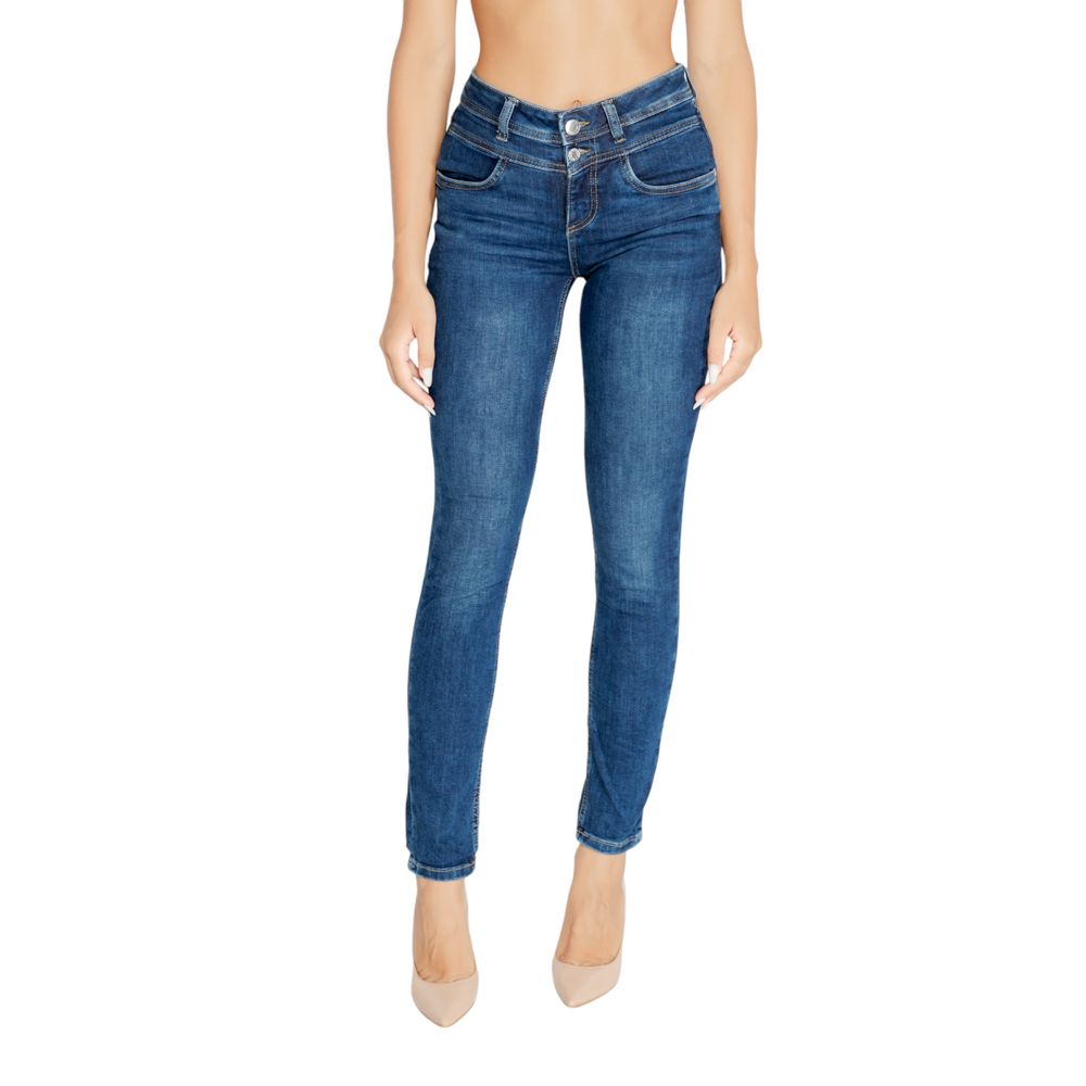 Street One Blue Cotton Mom Jeans featuring a flattering mom and regular fit with double button closure for comfort and style.
