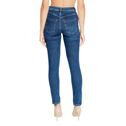 Street One Blue Cotton Mom Jeans showcasing flattering back view and comfort fit with modern zip closure.