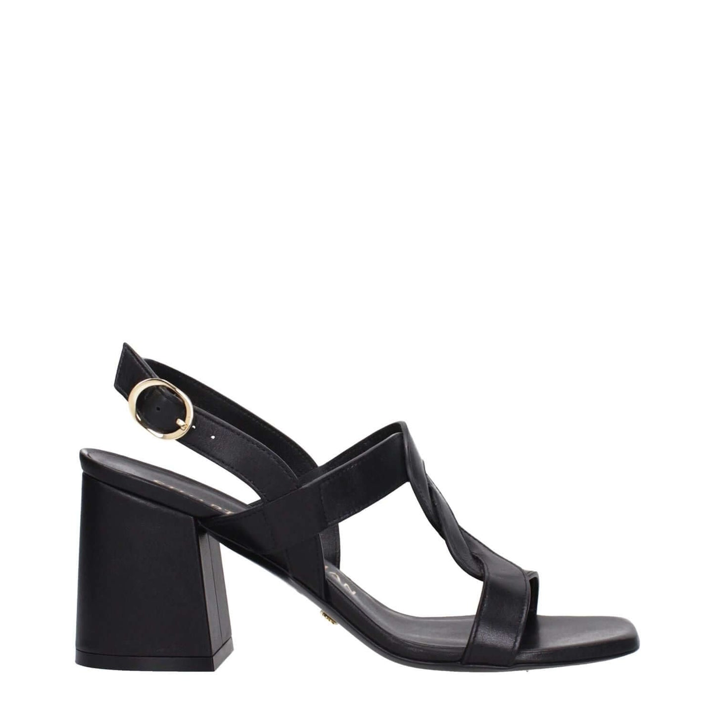 Stuart Weitzman Black Leather Platform Sandals with buckle closure, open toe, mid heels, and leather sole. MPN: IBIZA75SMOSH845BLACK.