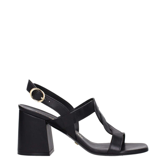 Stuart Weitzman Black Leather Platform Sandals with buckle closure, mid heels, open toe, and leather sole. MPN: IBIZA75SMOSH845BLACK.