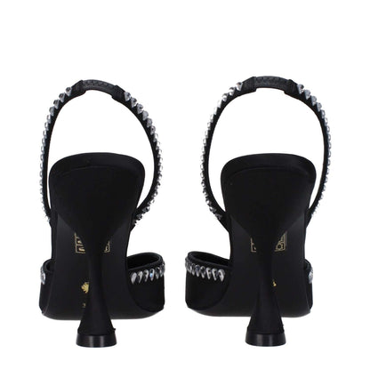 Stuart Weitzman Black Satin Stiletto Heel Sandals