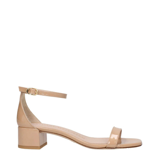 Stuart Weitzman Pink Leather Sandals with buckle closure and open toe design, featuring a 3.5 cm heel and leather sole.