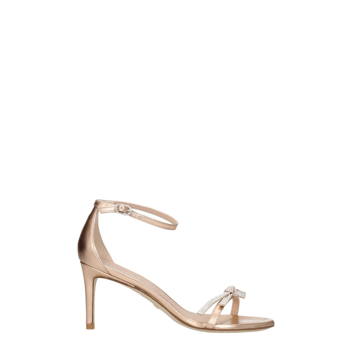 Stuart Weitzman Pink Leather Stiletto Heels Sandals with metallic effect and buckle closure, open toe mid heels, MPN NUDISTSWBOW75LIDSC123BALLET