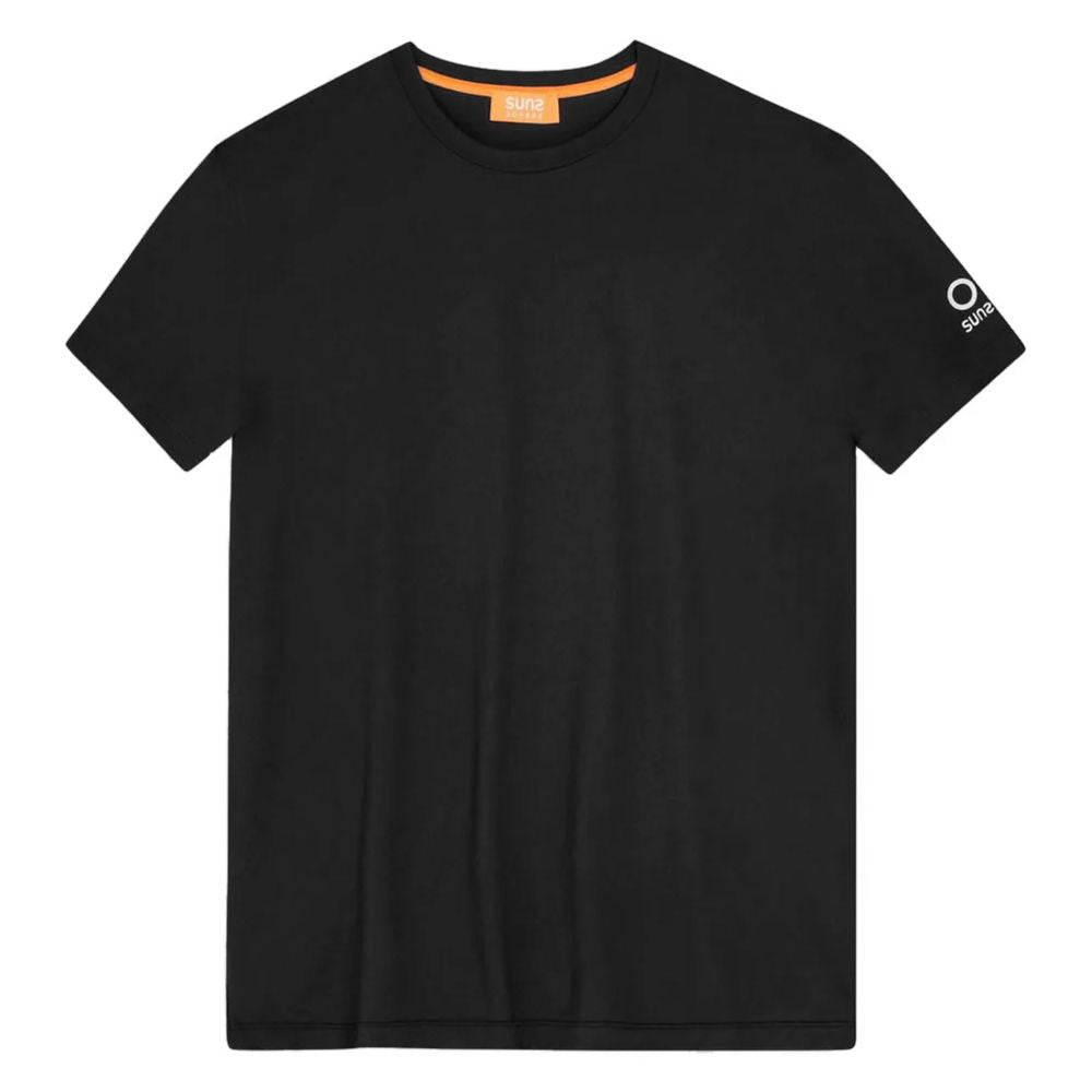 Suns Black Nylon T-Shirt in stretch fabric with logo on shoulder, crew neck design, unisex fit.