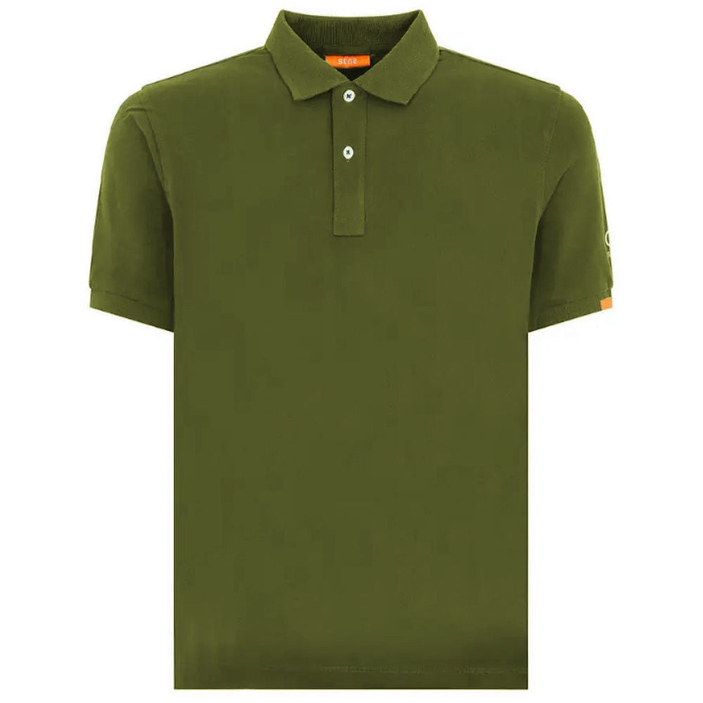 Suns Green Cotton Polo Shirt with ribbed collar and front button closure, featuring logo on left sleeve.