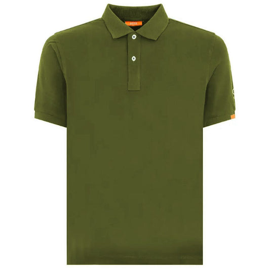 Suns Green Cotton Polo Shirt with ribbed collar and button closure, featuring logo on left sleeve.