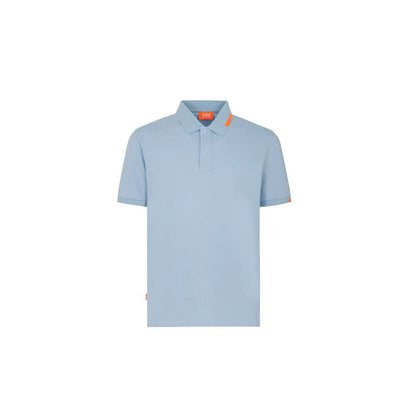 Suns Light Blue Cotton Men Polo Shirt with ribbed collar and button closure, featuring a subtle logo on the left sleeve.
