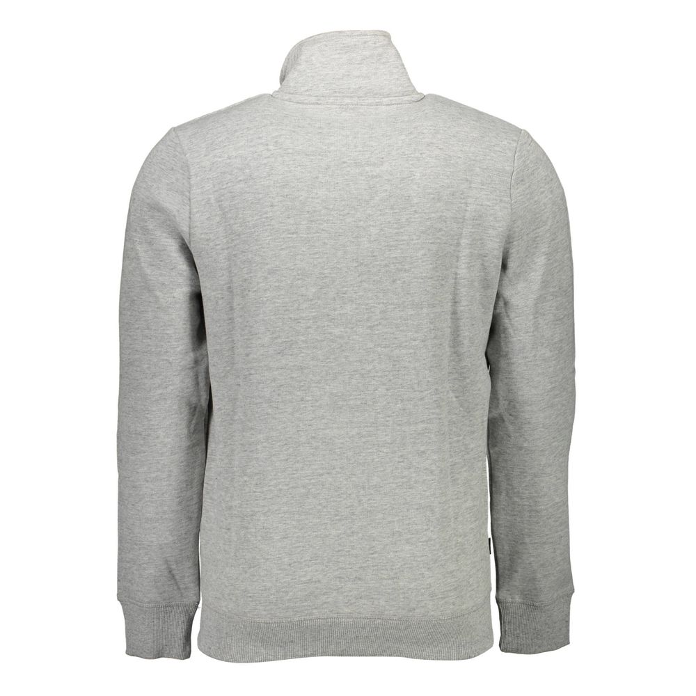 Back view of Superdry Gray Cotton Men's Sweater showcasing long sleeves and subtle embroidery.