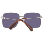 Swarovski Gold Women Sunglass with brown mirrored lenses, gold metal frame, and full-rim square design, UVA & UVB protection, includes case.
