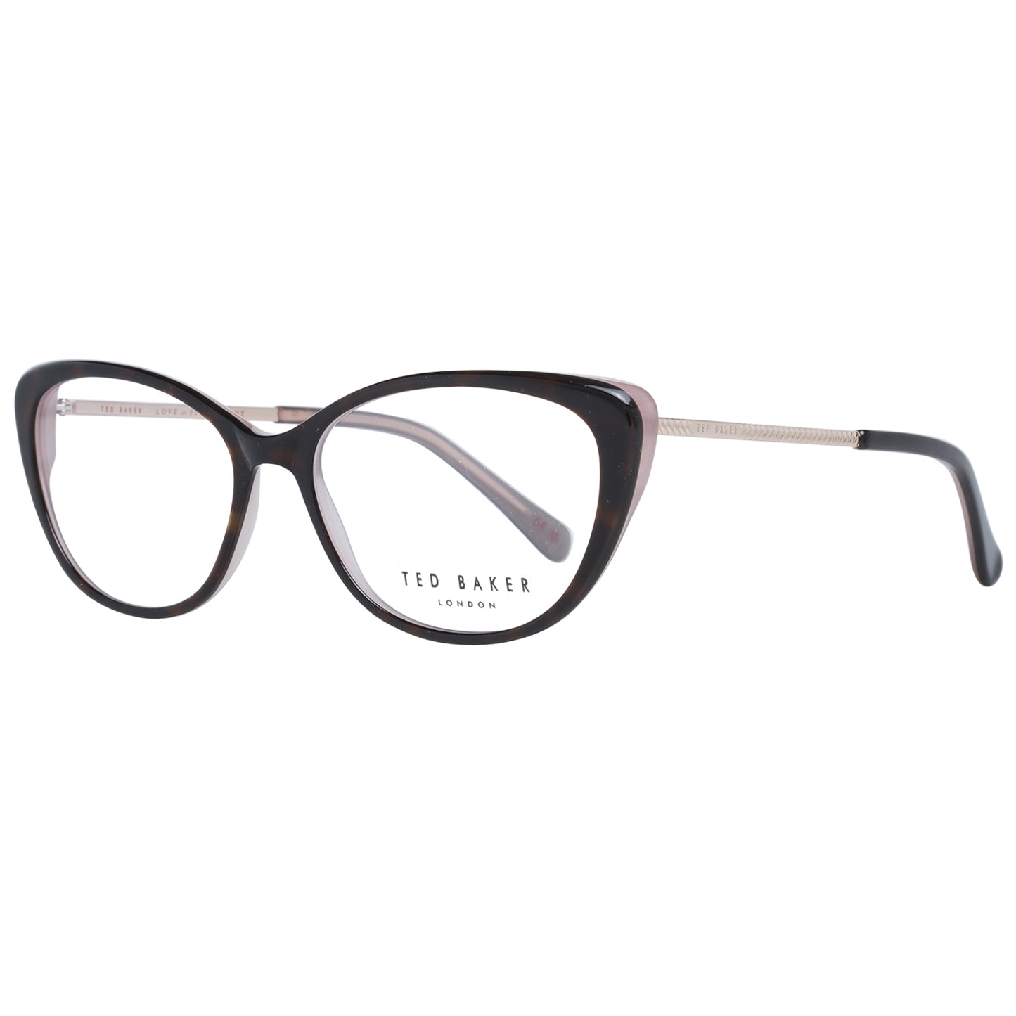 TED BAKER MOD. TB9198 51219 cat-eye glasses for ladies with black and transparent frame, side view.
