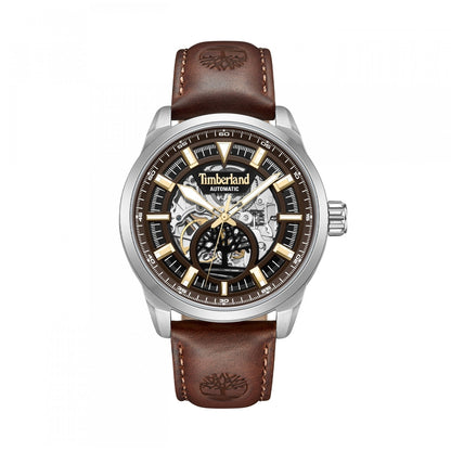 TIMBERLAND WATCHES Mod. TDWGE0055203 with brown leather strap and skeleton dial design.