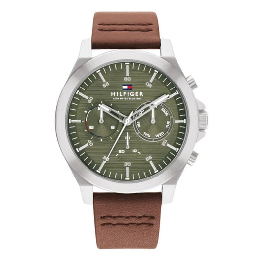 TOMMY HILFIGER Mod. 1710522 men's quartz analog watch with mineral dial, 46 mm case, water-resistant 5 ATM, in official packaging.