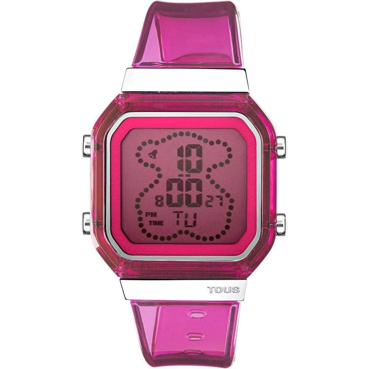 TOUS WATCHES Mod. 3000131000 digital pink watch with bear detail, rectangular face, and pink strap.