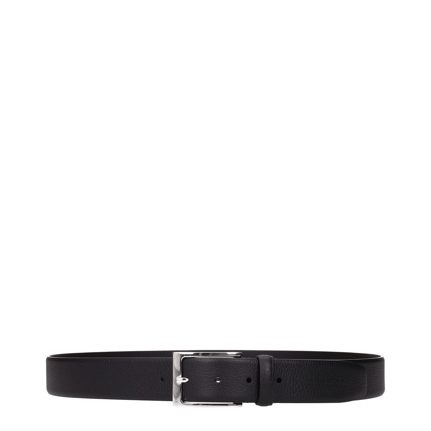 Testoni Black Leather Regular Belt, 3.5 cm height, stylish buckle closure, silver details, MPN CDO00198035RFN.