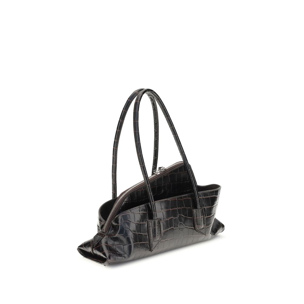 The Attico Black Calf Leather Bos Taurus Shoulder Bag with croc-print and tubular handles