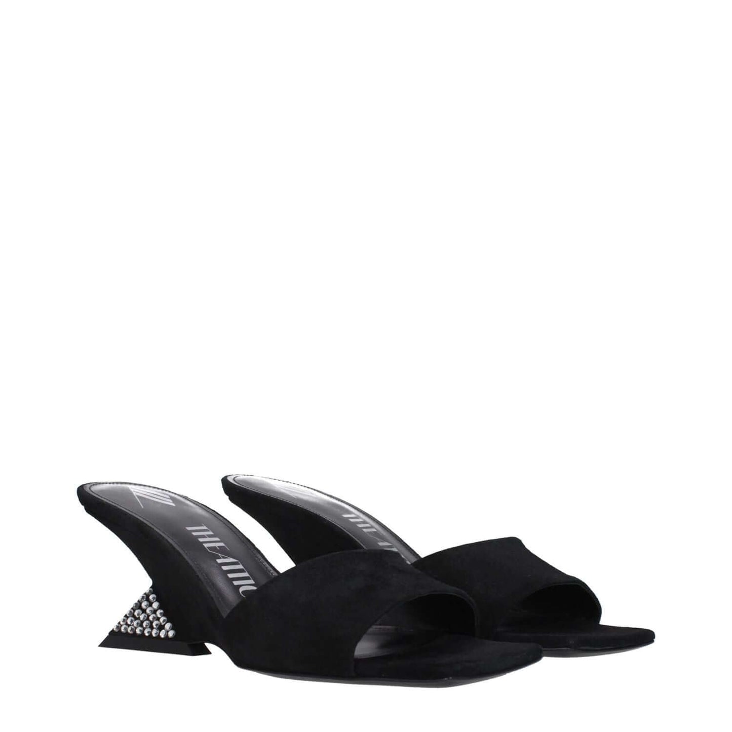 The Attico Black Leather Platform Sandals with suede, wedge heel, open toe.