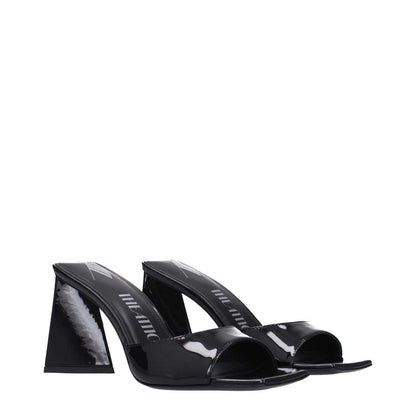 The Attico Black Leather Stiletto Heel Sandals with 8.5 cm mid heels and open toe design in patent leather.